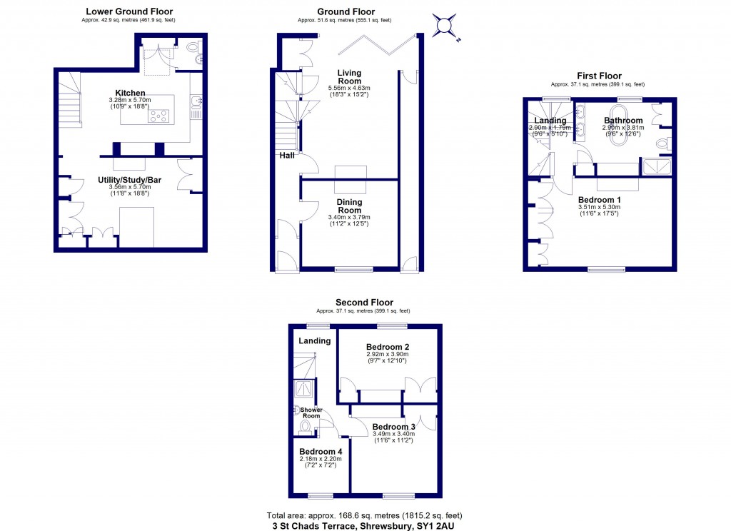 Floorplans For St. Chads Terrace, Shrewsbury, Shropshire