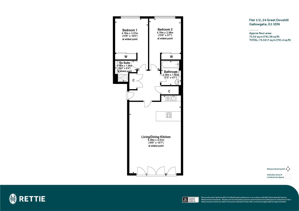 Floorplans For Flat 1/2, Great Dovehill, Glasgow City Centre