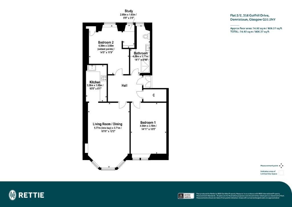 Floorplans For Flat 2/2, Golfhill Drive, Dennistoun, Glasgow City