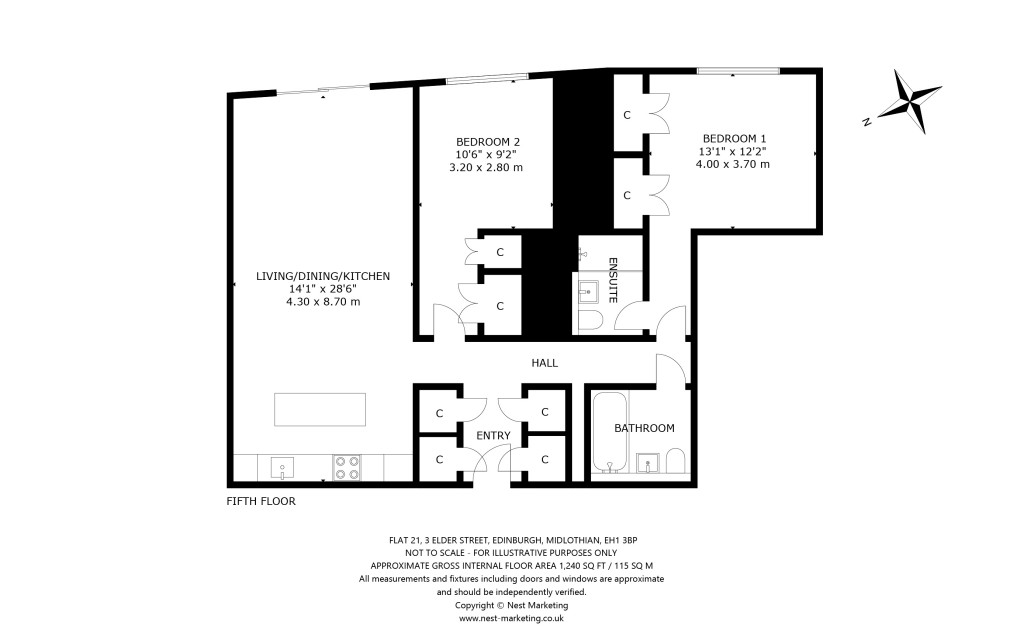 Floorplans For Flat 21 (Pavilion B), Elder Street, Edinburgh, Midlothian