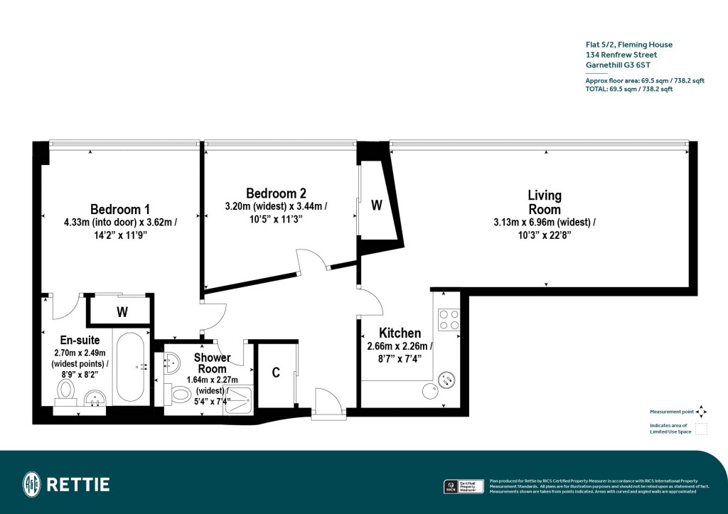 Floorplans For Flat 5/2, Fleming House, Renfrew Street, Garnethill, Glasgow