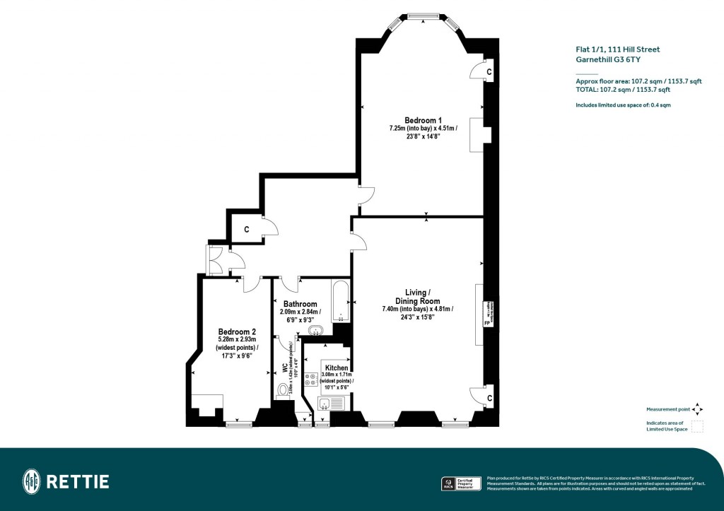 Floorplans For Flat 1/1, Hill Street, Garnethill, Glasgow