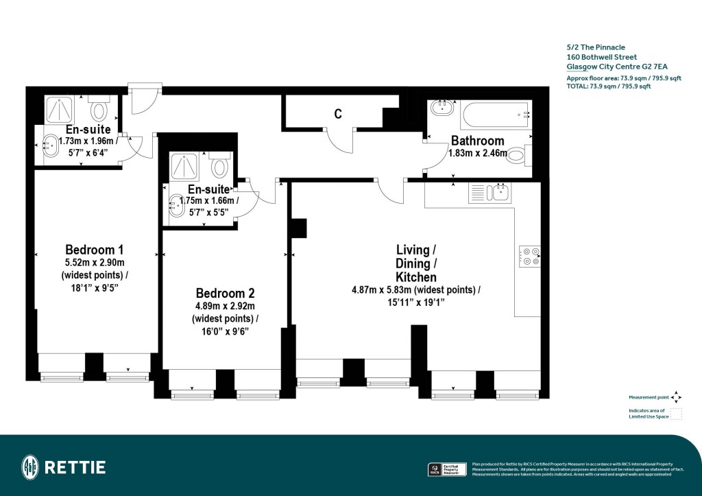 Floorplans For Flat 5/2 The Pinnacle, Bothwell Street, City Centre, Glasgow