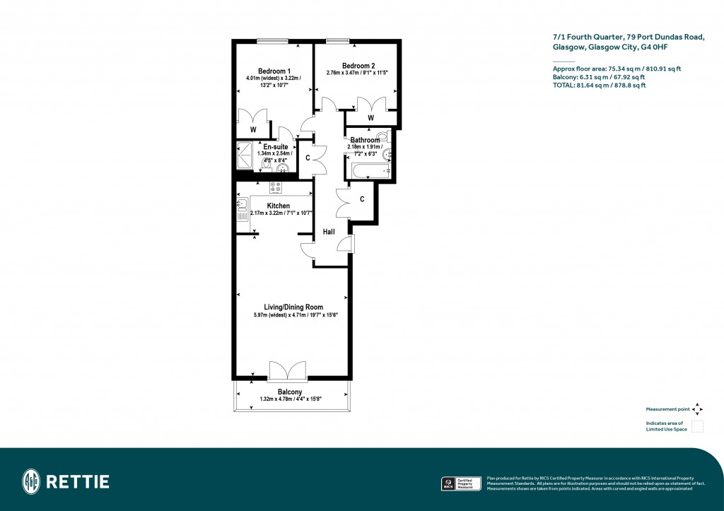 Floorplans For Flat 7/1 Fourth Quarter, Port Dundas Road, Cowcaddens, Glasgow