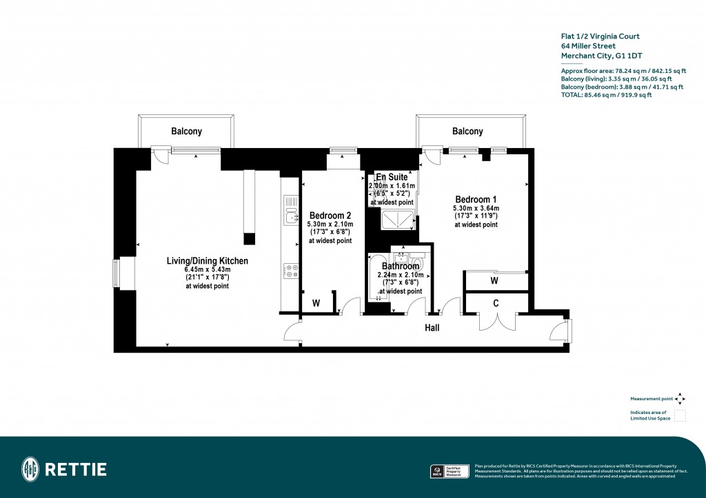 Floorplans For Flat 1/2 Virginia Court, Miller Street, Merchant City, Glasgow