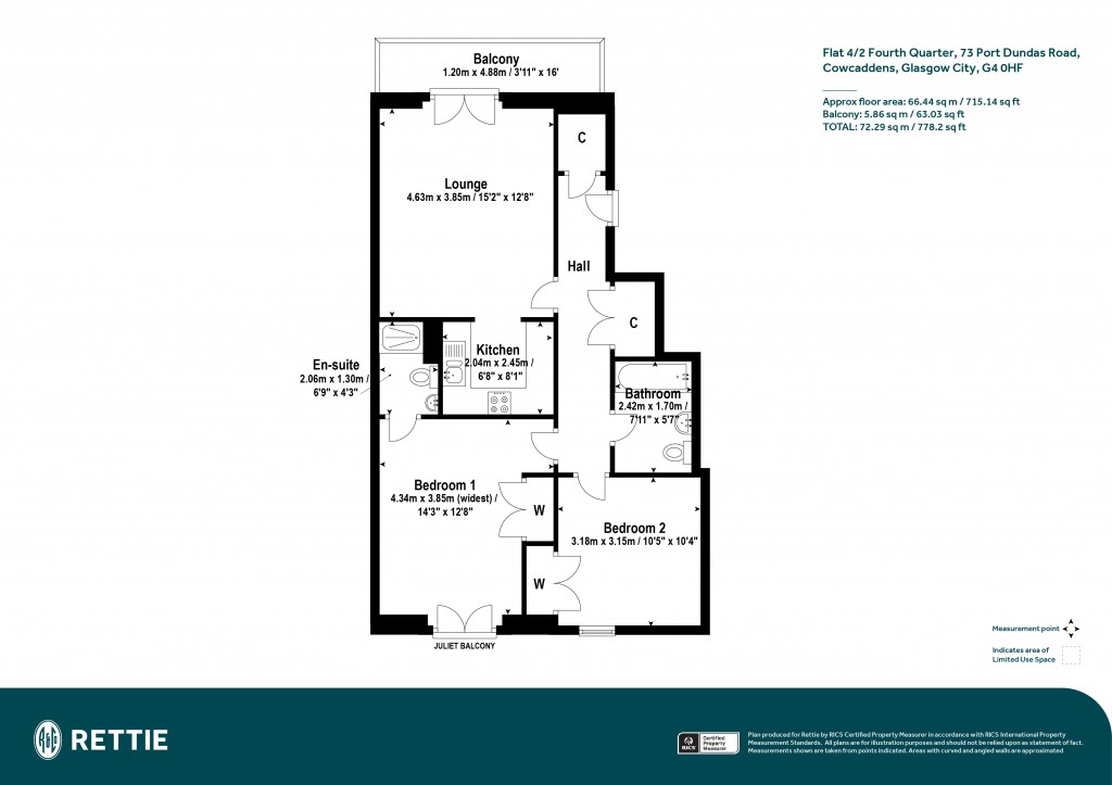 Floorplans For Flat 4/2 Fourth Quarter, Port Dundas Road, Cowcaddens, Glasgow City