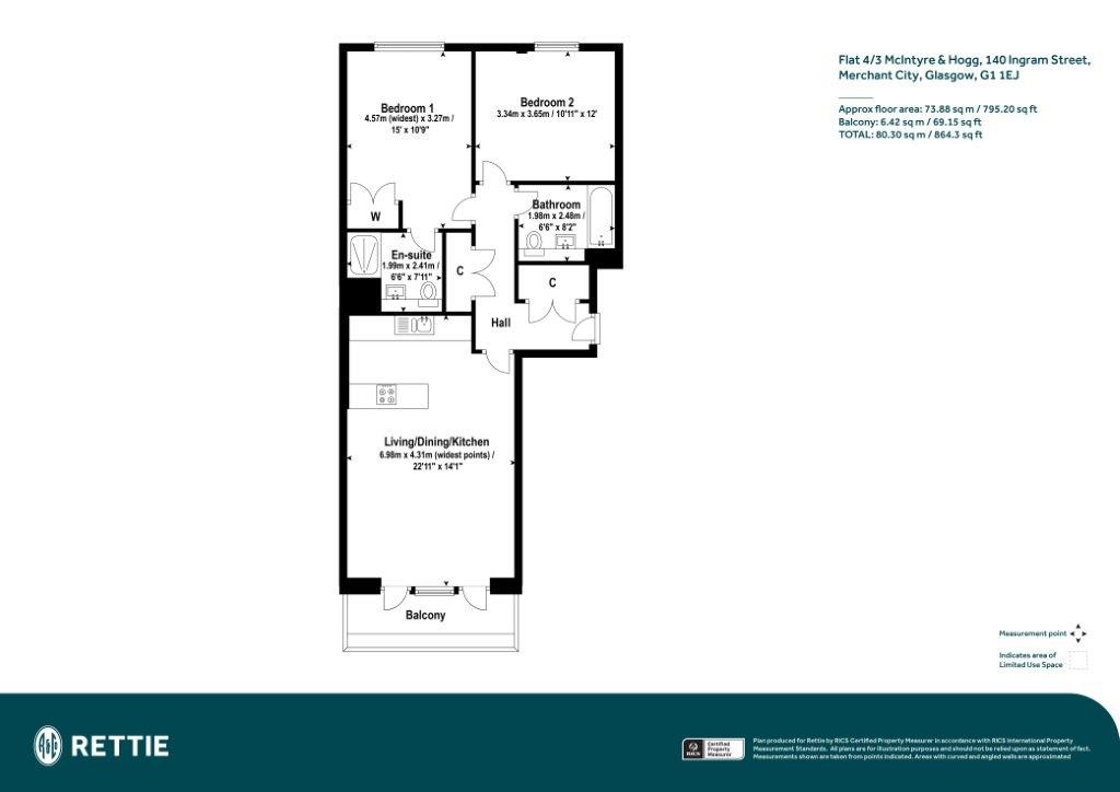 Floorplans For Flat 4/3 McIntyre & Hogg, Ingram Street, Merchant City, Glasgow