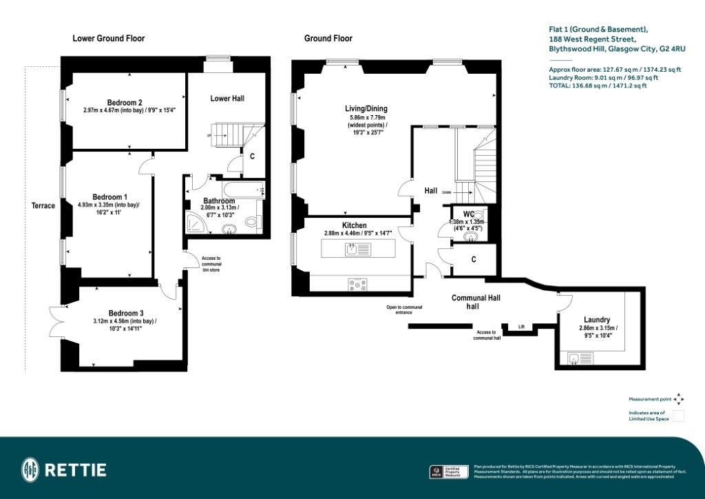 Floorplans For Flat 1 (Ground & Basement), West Regent Street, Blythswood Hill, Glasgow City