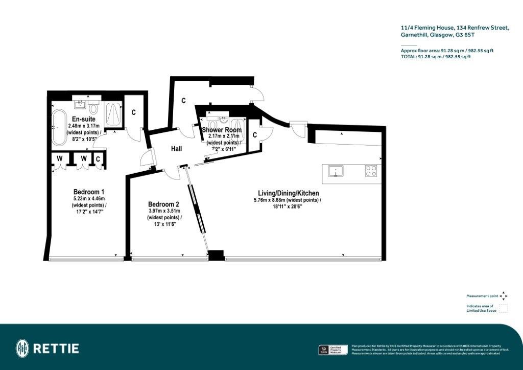 Floorplans For Flat 11/4 Fleming House, Renfrew Street, Garnethill, Glasgow