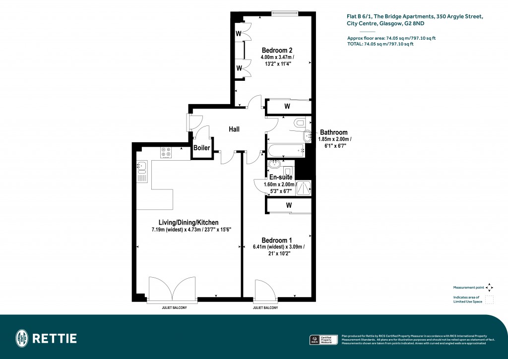 Floorplans For Flat B 6/1, The Bridge Apartment, Argyle Street, City Centre, Glasgow