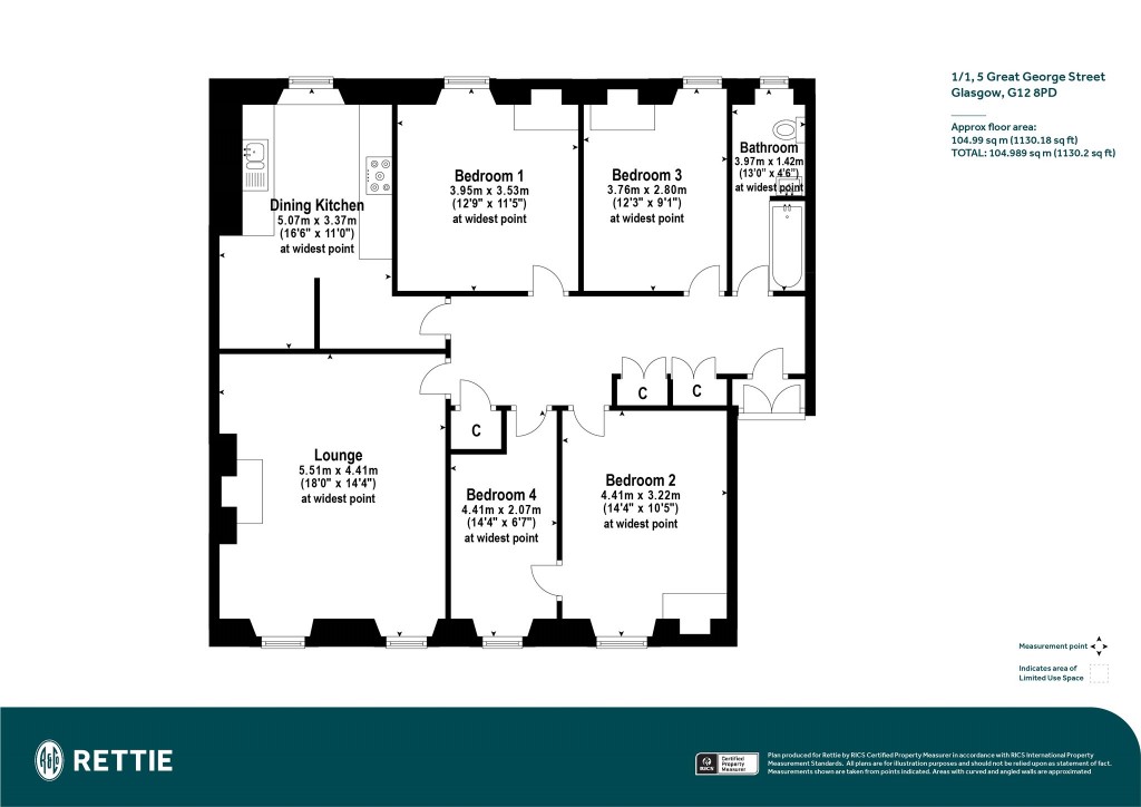 Floorplans For 1/1, Great George Street, Hillhead, Glasgow