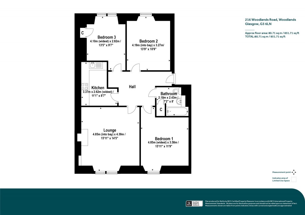 Floorplans For 3/2, Woodlands Road, Woodlands, Glasgow