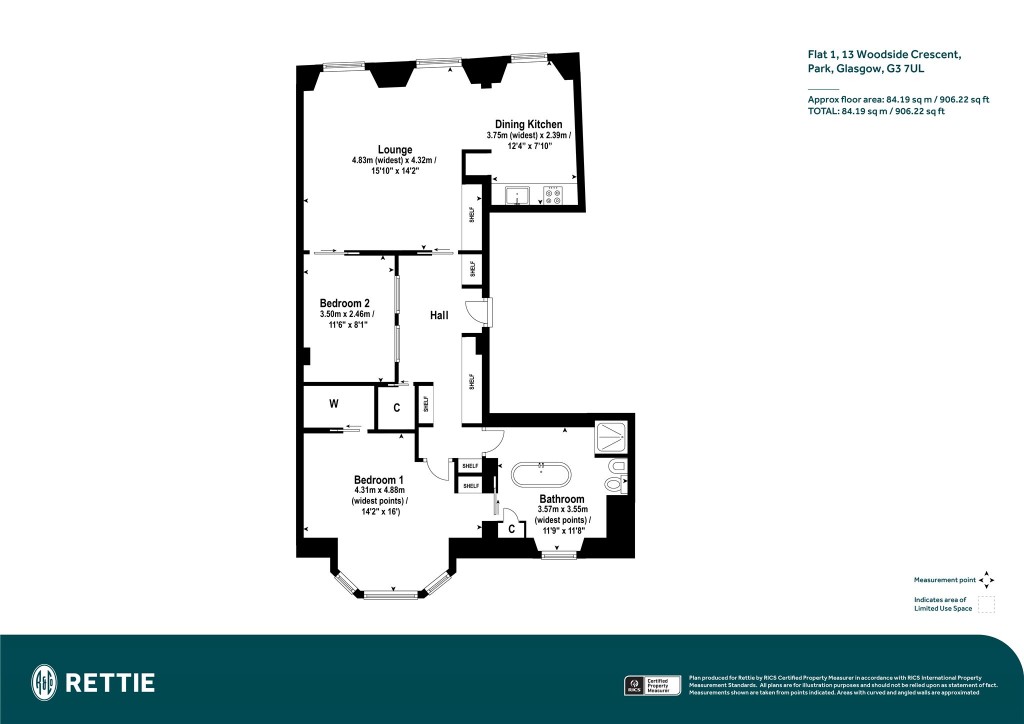 Floorplans For Flat 1, Woodside Crescent, Park, Glasgow