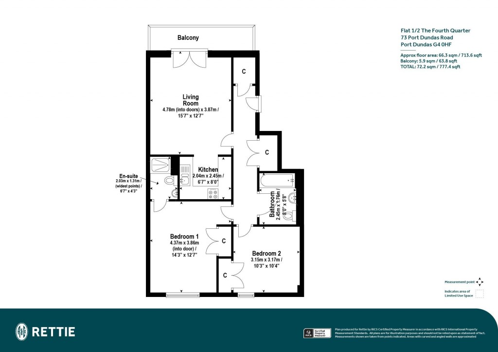 Floorplans For Flat 1/2 Fourth Quarter, Port Dundas Road, Cowcaddens, Glasgow