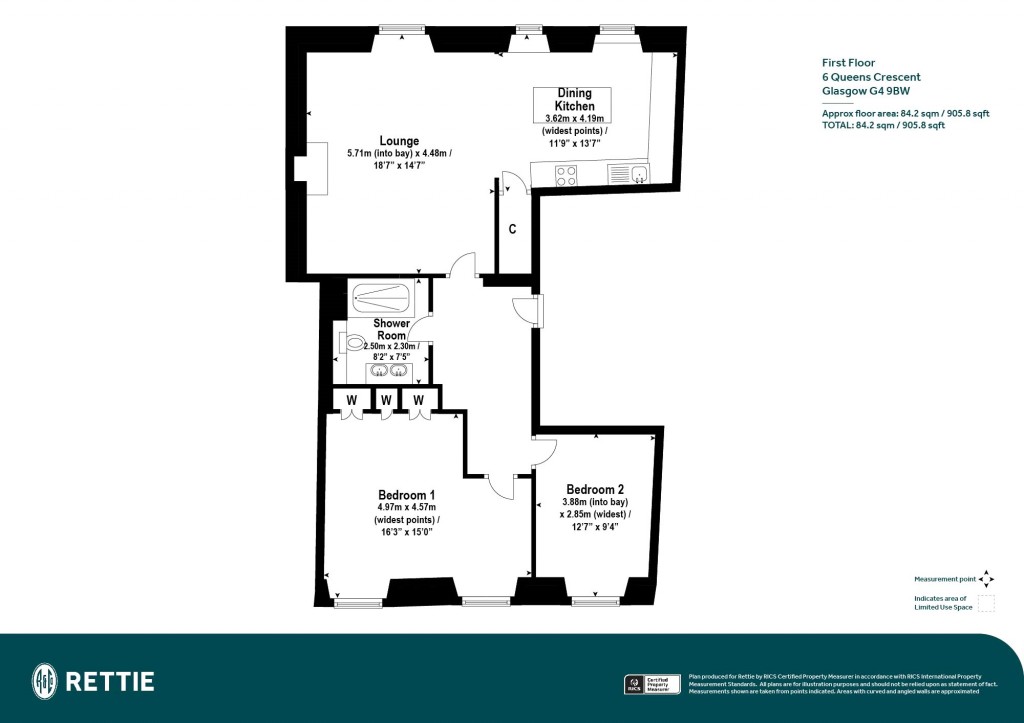 Floorplans For First Floor, Queens Crescent, Woodlands, Glasgow