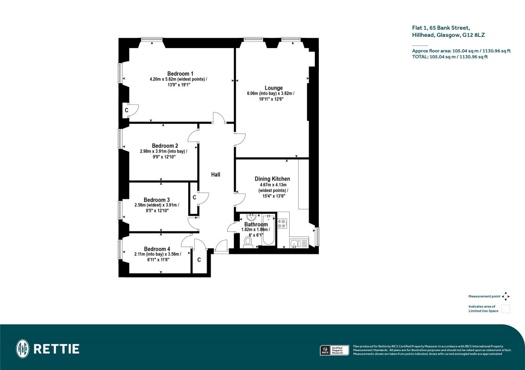 Floorplans For Flat 1, Bank Street, Hillhead, Glasgow