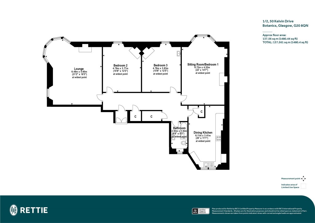 Floorplans For 1/2, Kelvin Drive, Botanics, Glasgow