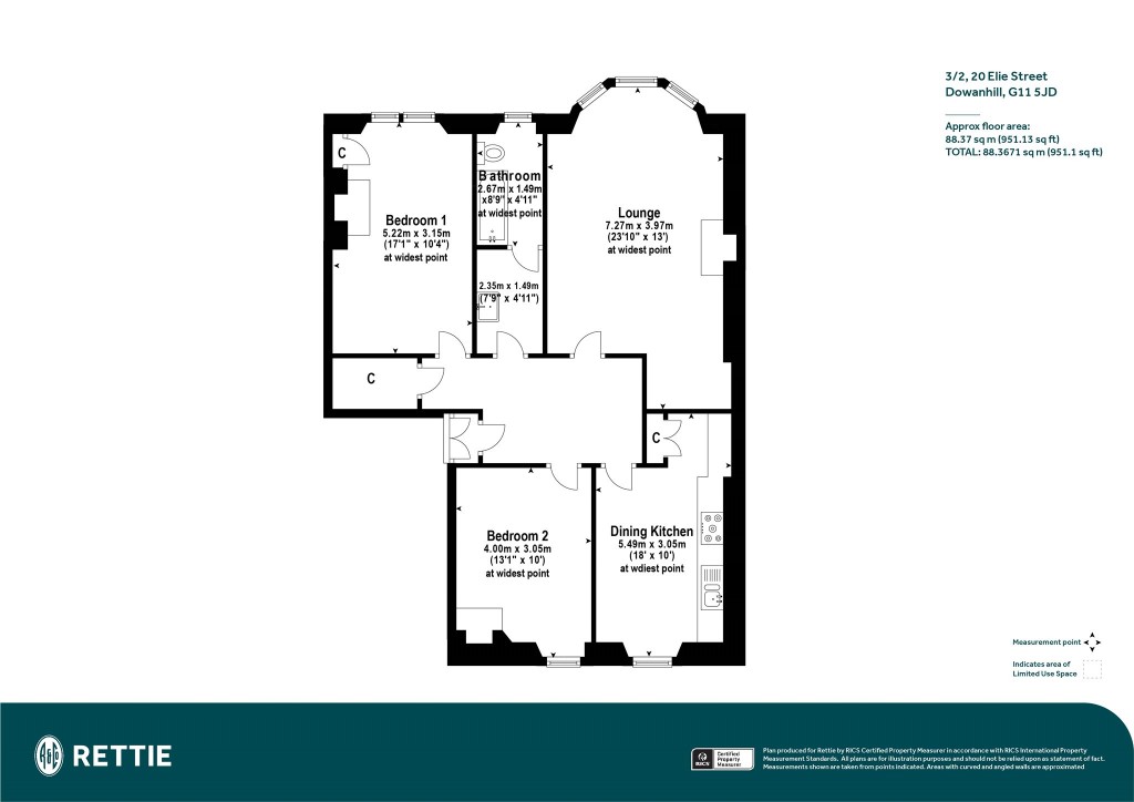 Floorplans For 3/2, Elie Street, Dowanhill, Glasgow