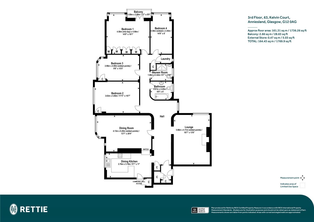 Floorplans For 3rd Floor, Kelvin Court, Kelvinside, Glasgow