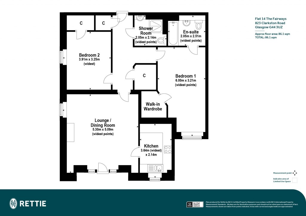 Floorplans For Flat 14  The Fairways, Clarkston Road, Glasgow, East Renfrewshire