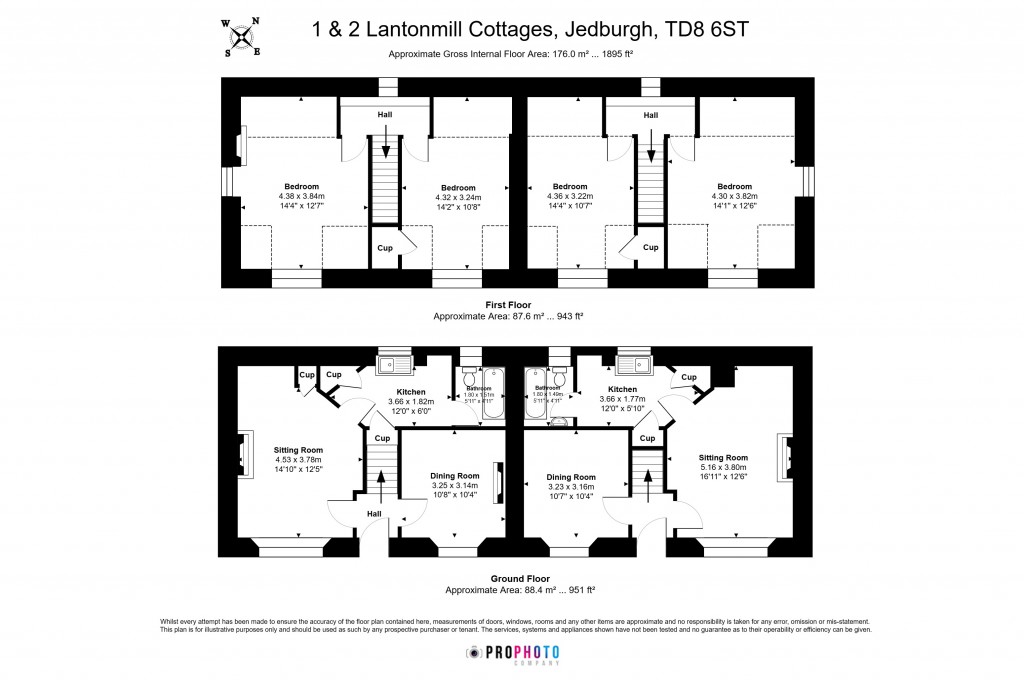 Floorplans For 1 & 2  Lanton Mill Cottage, Jedburgh, Scottish Borders