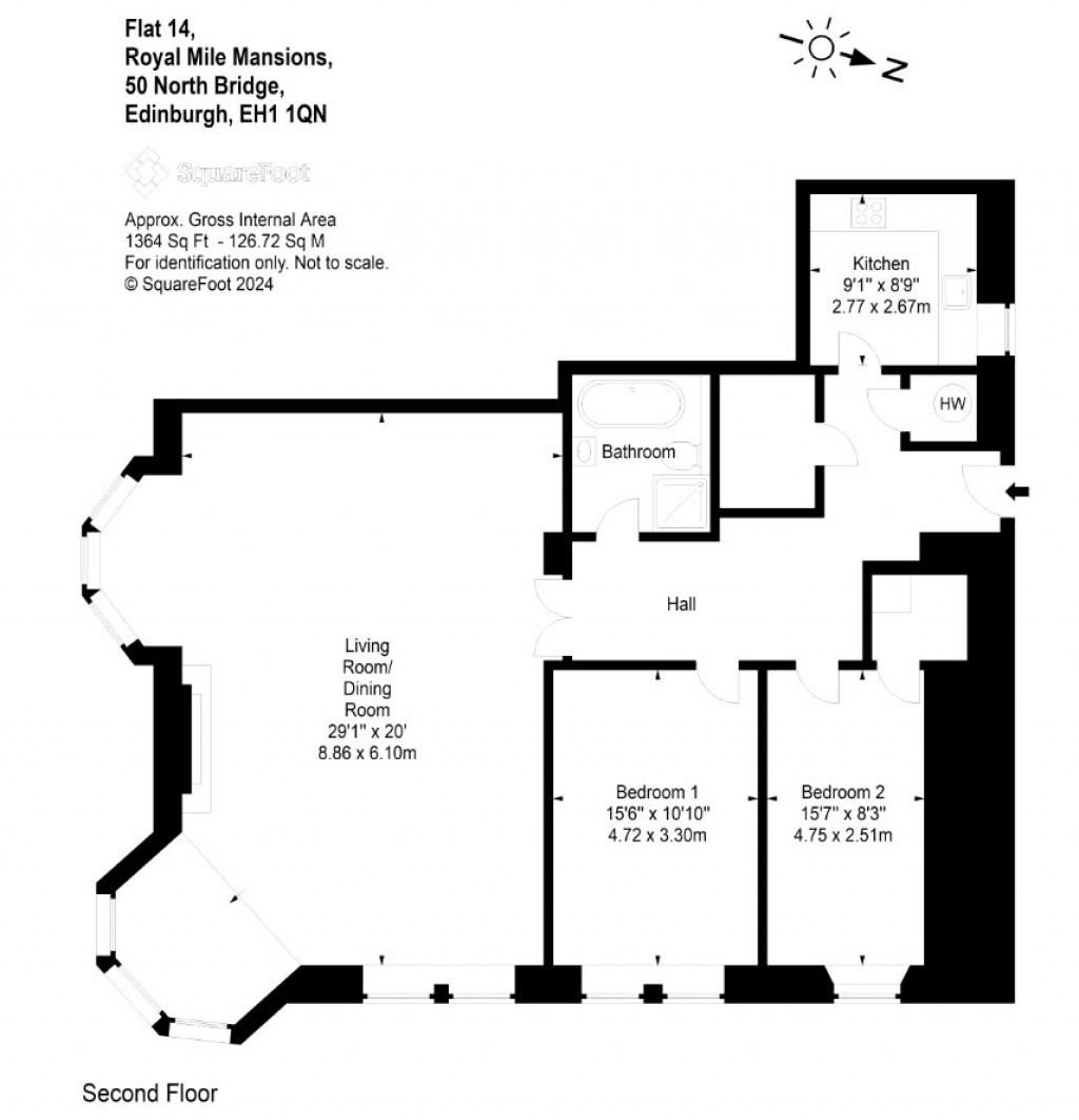 Floorplans For Flat 14, Royal Mile Mansions, North Bridge, Edinburgh, Midlothian