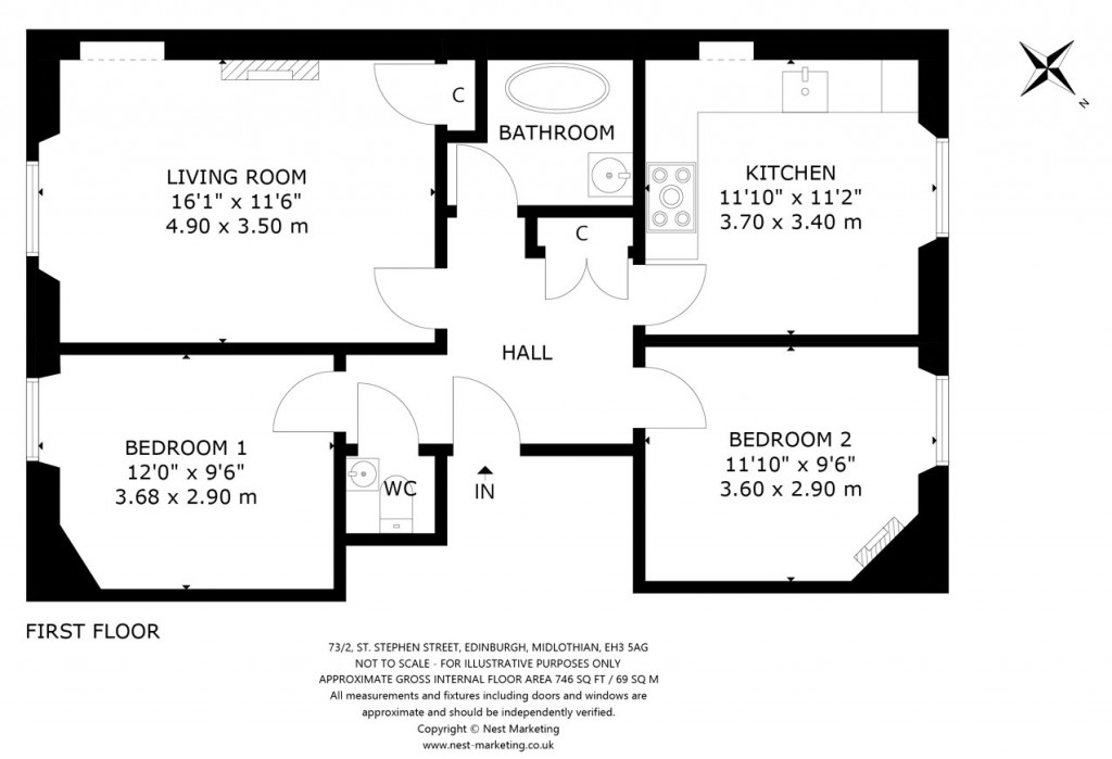 Floorplans For 73/2, St. Stephen Street, Edinburgh, Midlothian