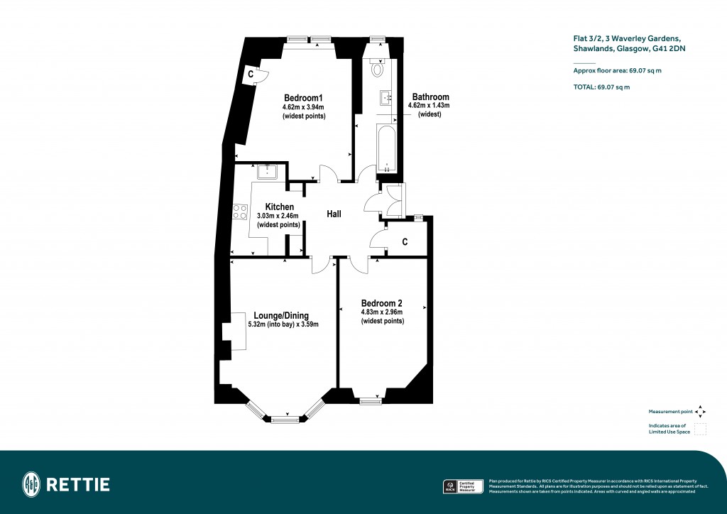 Floorplans For Flat 3/2, Waverley Gardens, Shawlands, Glasgow