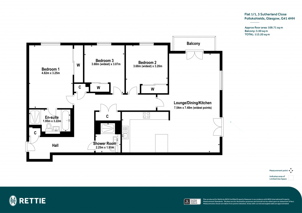 Floorplans For 1/1, Sutherland Close, Pollokshields, Glasgow