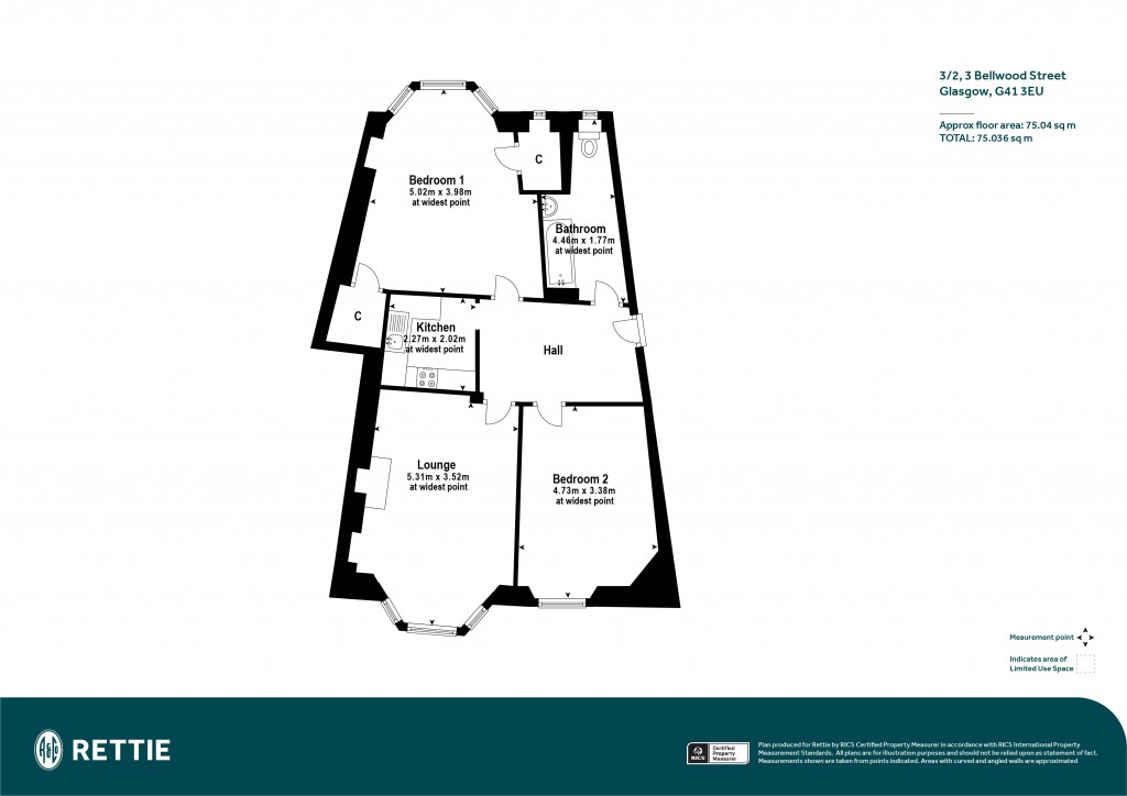 Floorplans For 3/2, Bellwood Street, Shawlands, Glasgow